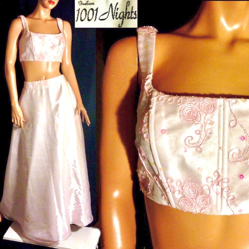VTG Y2K Pastel Pink 2 pc Sequined Organza Ball Formal *Princess Costume Base~7/8